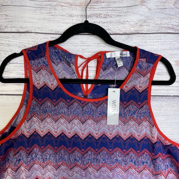 WD NY Women's Sleeveless Tank Tunic Size XL Red Multi Color Chevron Tassels - Picture 2 of 13